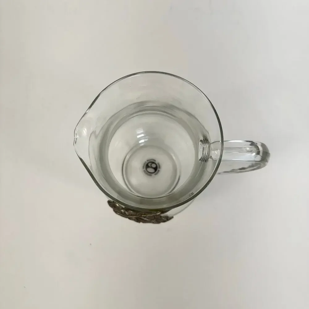 Arthur Court Clear Glass Pitcher with Aluminum Flower Bunny Rabbit Design